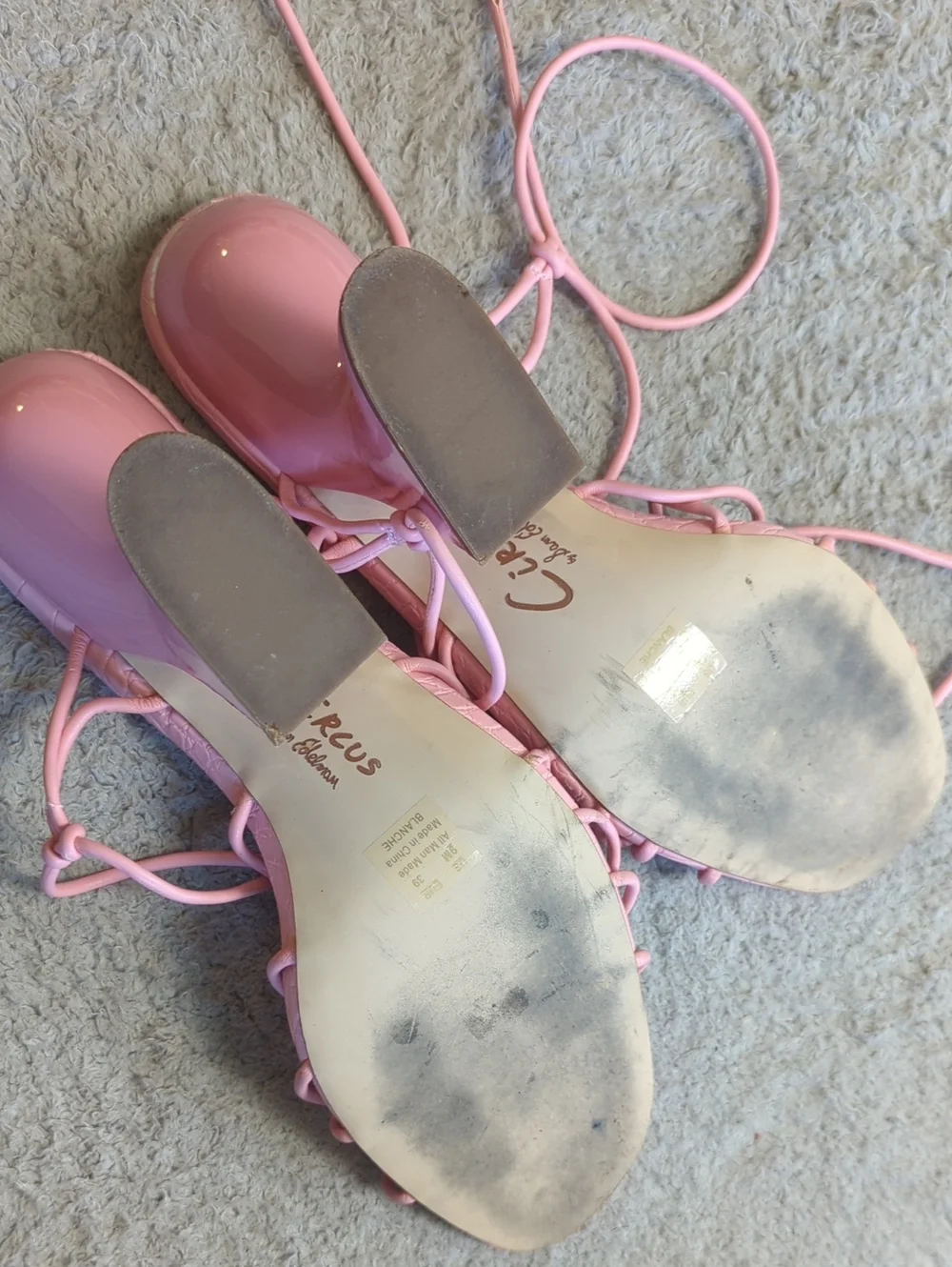 Circus NY Sam Edelman Size 9M Blanche Pink Crocodile Lace Up Strappy Heel